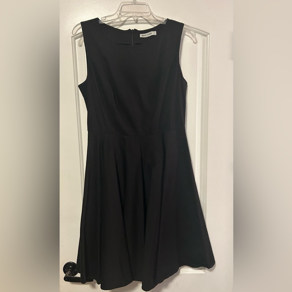 A-Line Black Black Sleeveless Cotton Dress - L